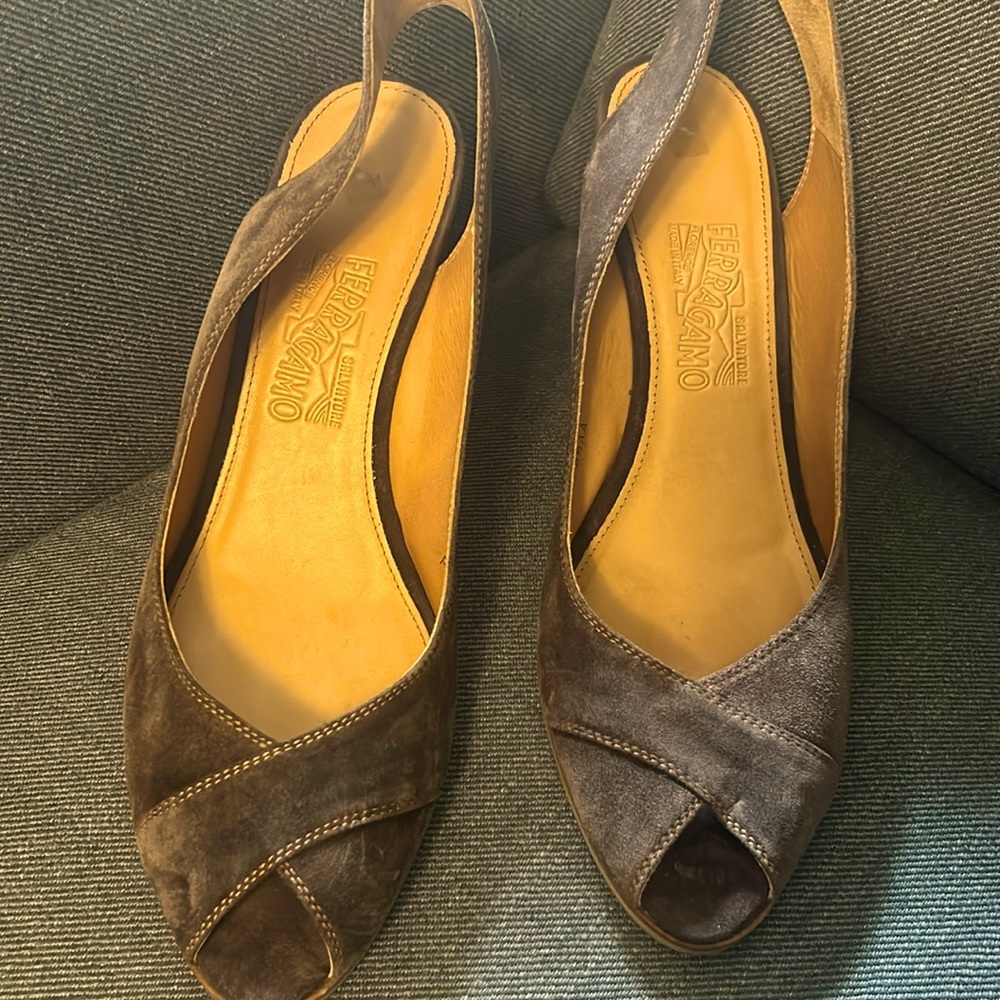 NWT-Salvatore Ferragamo  9 1/2 AA Slingback Chocolate Peep Toe Espadrille